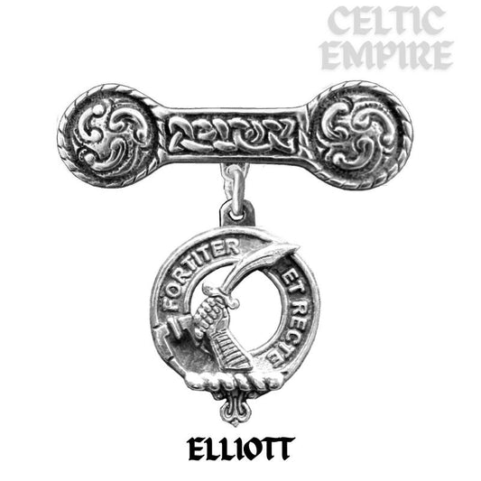 Elliott Family Clan Crest Iona Bar Brooch - Sterling Silver