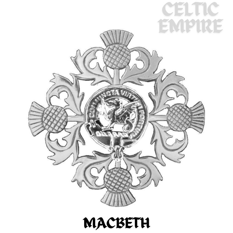 MacBeth Family Clan Crest Scottish Four Thistle Brooch