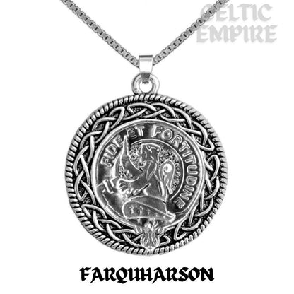 Farquharson Family Clan Crest Celtic Interlace Disk Pendant, Scottish Family Crest