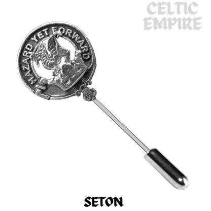 Seton Family Clan Crest Stick or Cravat pin, Sterling Silver