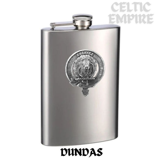 Dundas Family Clan Crest Scottish Badge Stainless Steel Flask 8oz
