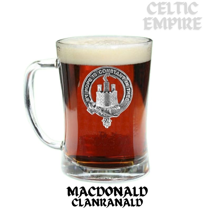 MacDonald Family Clanranald Family Clan Crest Badge Glass Beer Mug