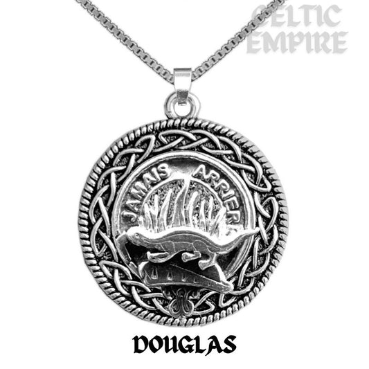 Douglas Family Clan Crest Celtic Interlace Disk Pendant, Scottish Family Crest