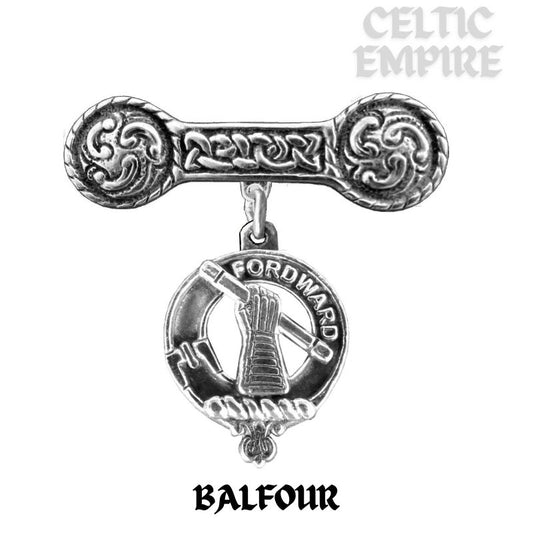 Balfour Family Clan Crest Iona Bar Brooch - Sterling Silver