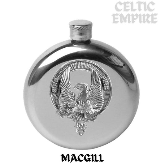 MacGill 5oz Round Family Clan Crest Scottish Badge Flask