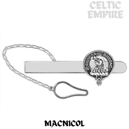 MacNicol Family Clan Crest Scottish Button Loop Tie Bar Sterling silver