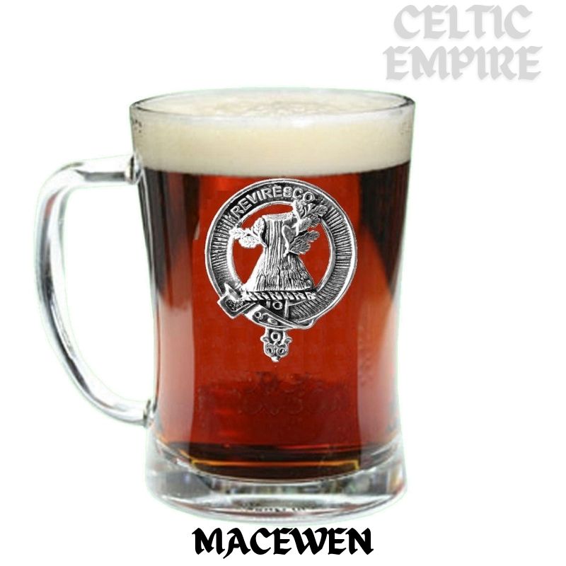 MacEwen Family Clan Crest Badge Glass Beer Mug