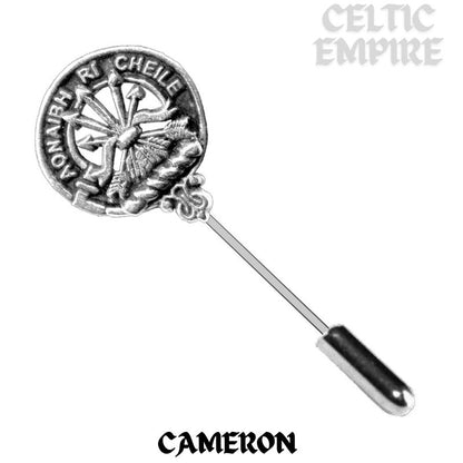 Cameron Family Clan Crest Stick or Cravat pin, Sterling Silver
