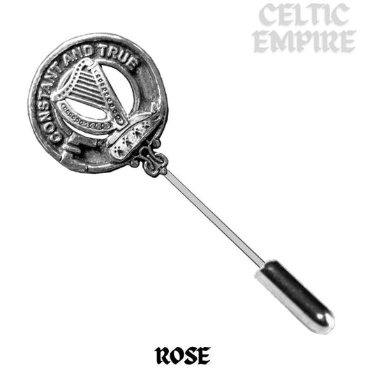 Rose Family Clan Crest Stick or Cravat pin, Sterling Silver