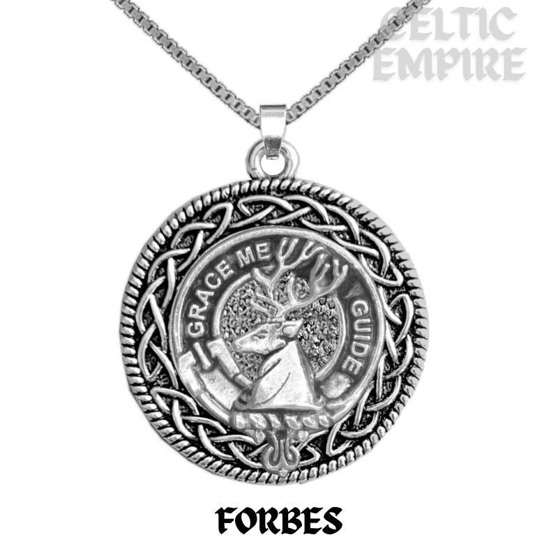 Forbes Family Clan Crest Celtic Interlace Disk Pendant, Scottish Family Crest