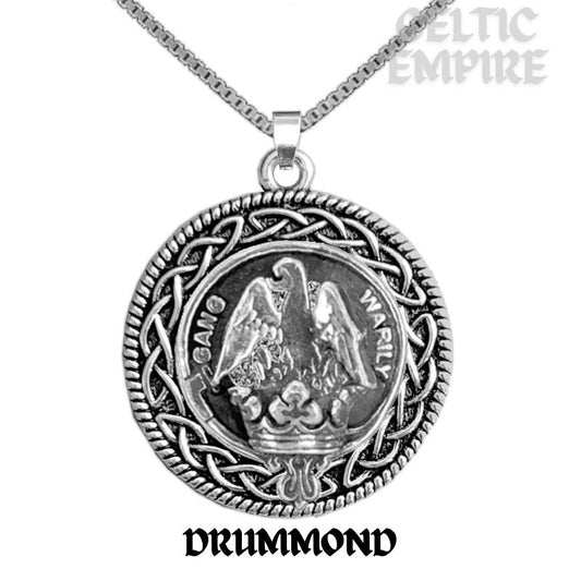 Drummond Family Clan Crest Celtic Interlace Disk Pendant, Scottish Family Crest