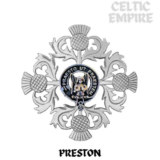 Preston Family Clan Crest Scottish Four Thistle Brooch