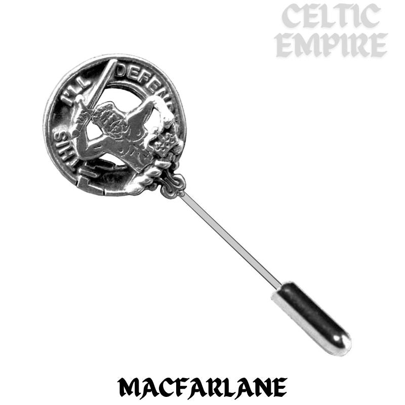 MacFarlane Family Clan Crest Stick or Cravat pin, Sterling Silver