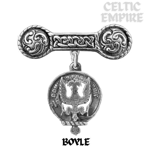 Boyle Family Clan Crest Iona Bar Brooch - Sterling Silver