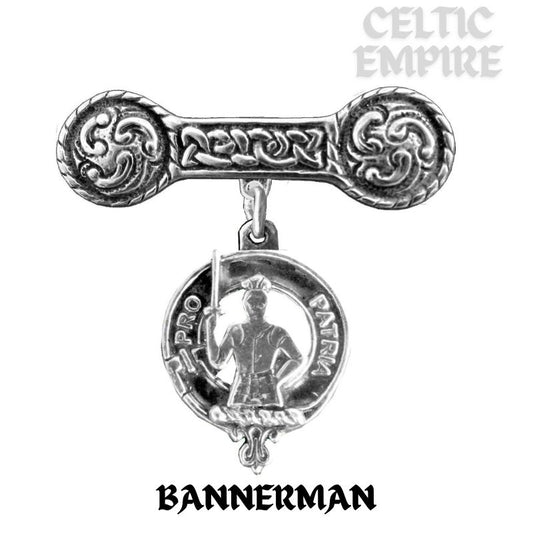 Bannerman Family Clan Crest Iona Bar Brooch - Sterling Silver