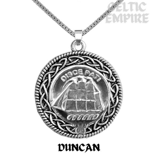 Duncan Family Clan Crest Celtic Interlace Disk Pendant, Scottish Family Crest
