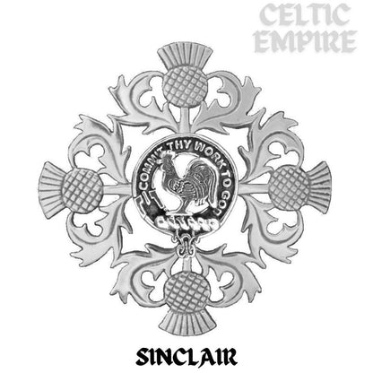 Sinclair Family Clan Crest Scottish Four Thistle Brooch
