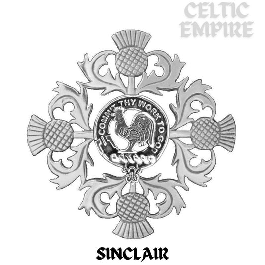 Sinclair Family Clan Crest Scottish Four Thistle Brooch