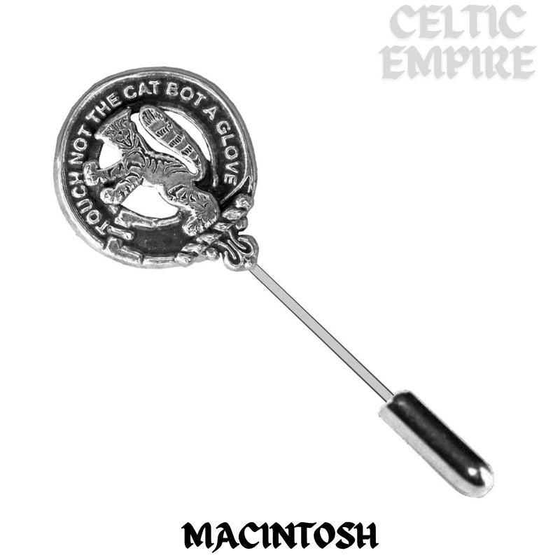 MacIntosh Family Clan Crest Stick or Cravat pin, Sterling Silver
