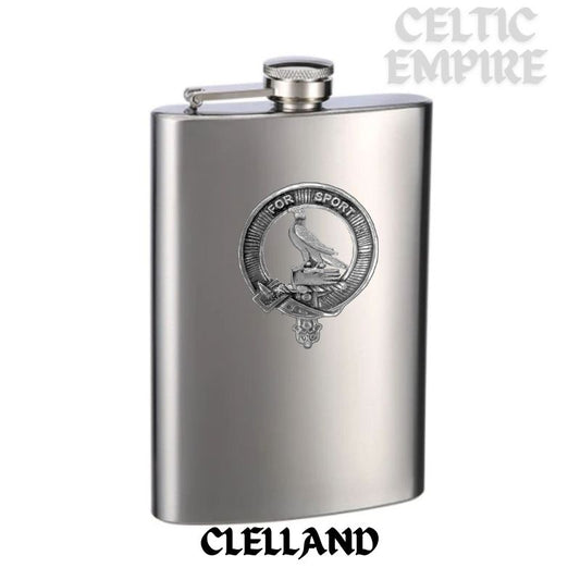 Clelland Family Clan Crest Scottish Badge Stainless Steel Flask 8oz