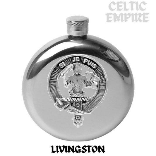 Livingston 5oz Round Family Clan Crest Scottish Badge Flask