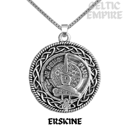 Erskine Family Clan Crest Celtic Interlace Disk Pendant, Scottish Family Crest