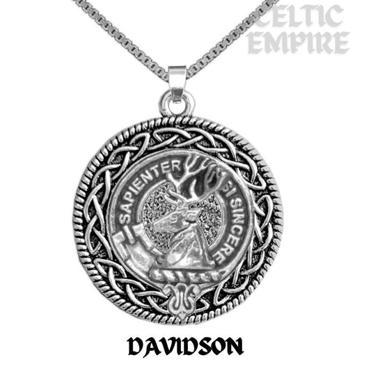 Davidson Family Clan Crest Celtic Interlace Disk Pendant, Scottish Family Crest