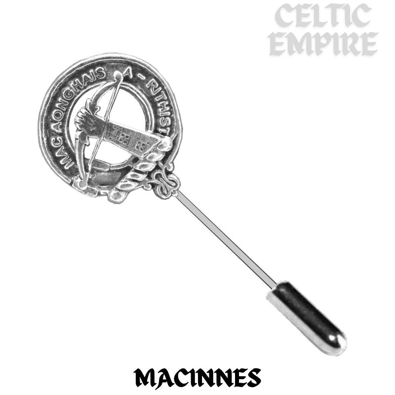 MacInnes Family Clan Crest Stick or Cravat pin, Sterling Silver