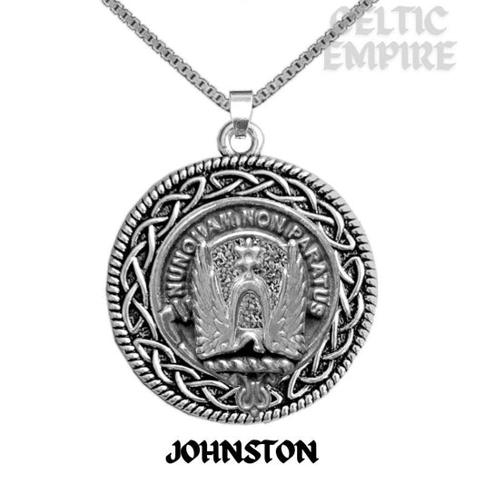 Johnston Family Clan Crest Celtic Interlace Disk Pendant, Scottish Family Crest