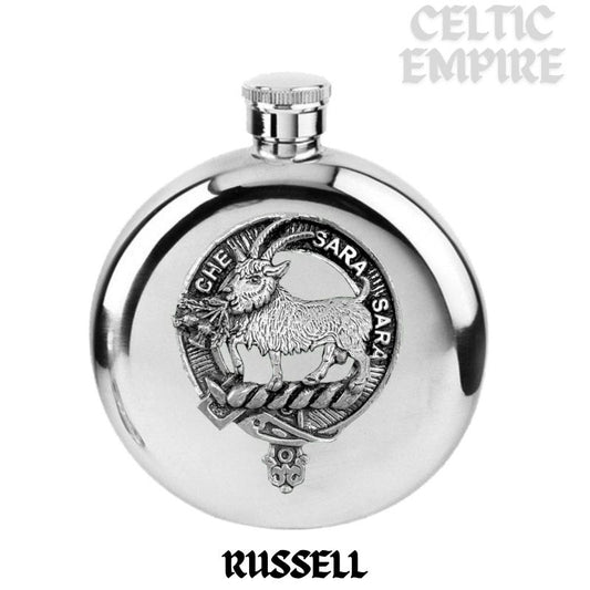 Russell Goat 5oz Round Scottish Family Clan Crest Badge Stainless Steel Flask