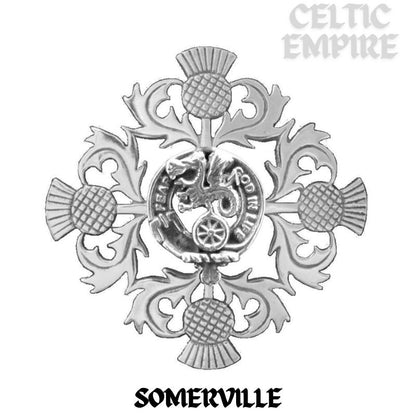 Somerville Family Clan Crest Scottish Four Thistle Brooch