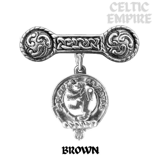 Brown Family Clan Crest Iona Bar Brooch - Sterling Silver