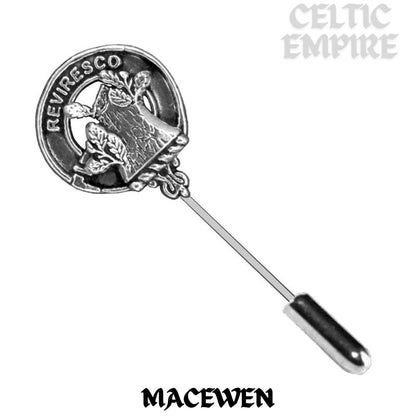 MacEwen Family Clan Crest Stick or Cravat pin, Sterling Silver