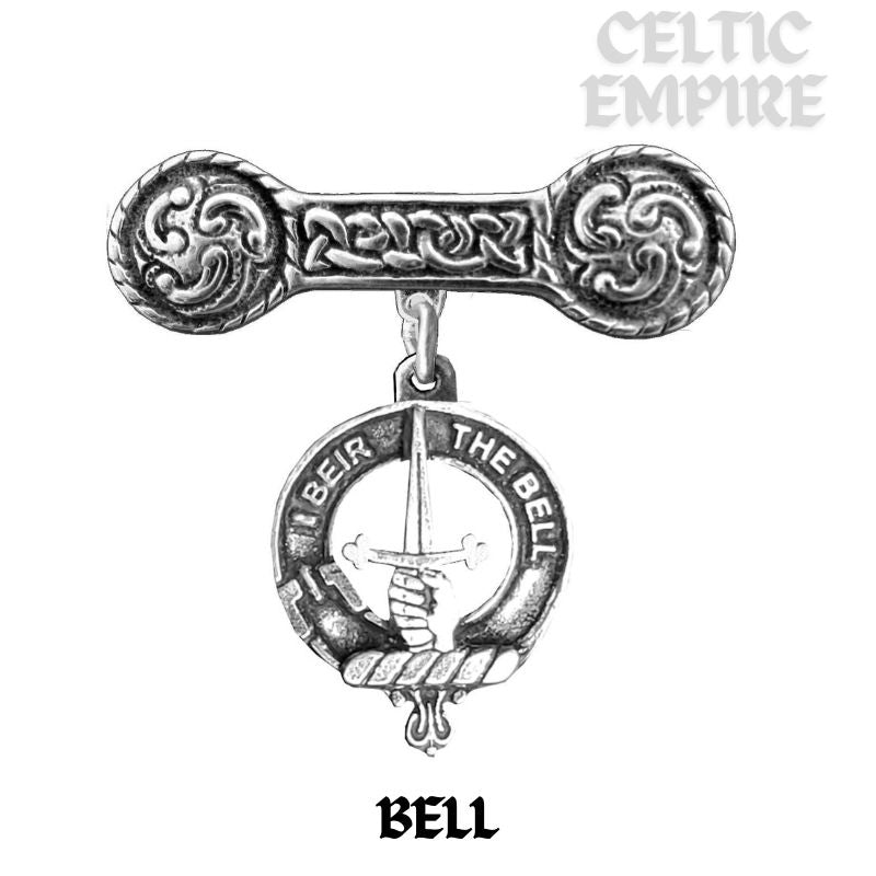 Bell Family Clan Crest Iona Bar Brooch - Sterling Silver