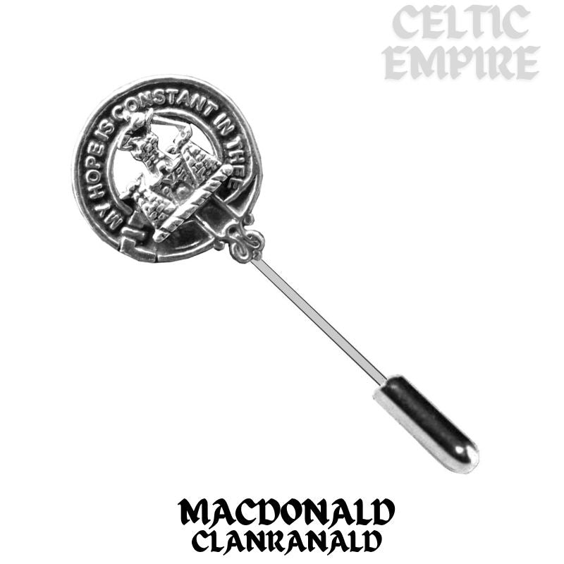 MacDonald (Family Clanranald) Family Clan Crest Stick or Cravat pin, Sterling Silver