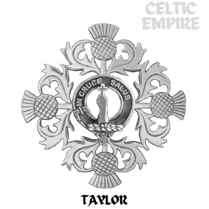 Taylor Family Clan Crest Scottish Four Thistle Brooch