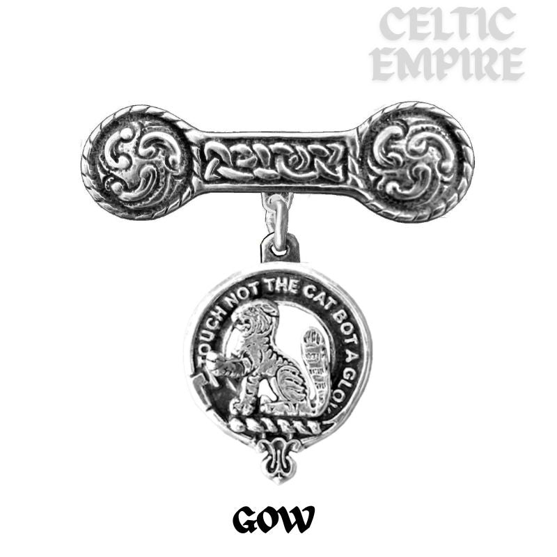 Gow Family Clan Crest Iona Bar Brooch - Sterling Silver