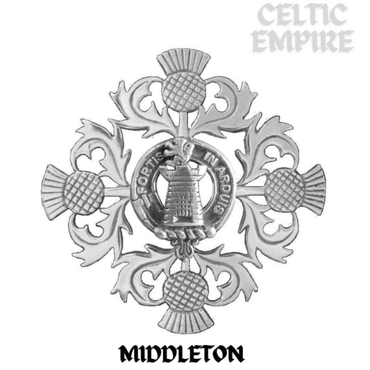 Middleton Family Clan Crest Scottish Four Thistle Brooch
