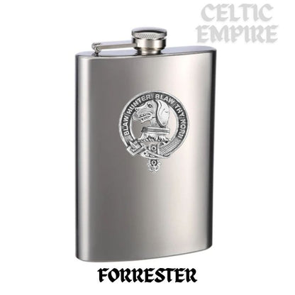 Forrester Family Clan Crest Scottish Badge Stainless Steel Flask 8oz