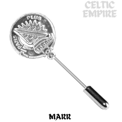 Marr Family Clan Crest Stick or Cravat pin, Sterling Silver