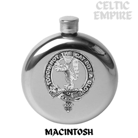 MacIntosh 5oz Round Family Clan Crest Scottish Badge Flask