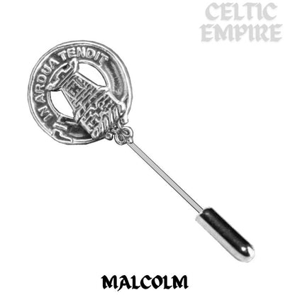 Malcolm Family Clan Crest Stick or Cravat pin, Sterling Silver