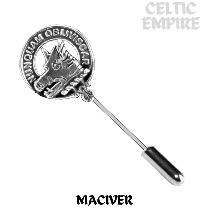 MacIver Family Clan Crest Stick or Cravat pin, Sterling Silver