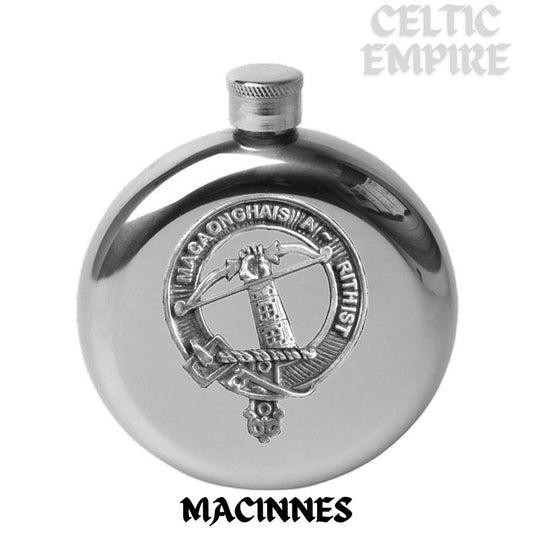 MacInnes 5oz Round Family Clan Crest Scottish Badge Flask