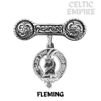 Fleming Family Clan Crest Iona Bar Brooch - Sterling Silver