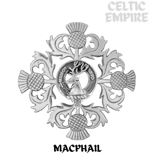 MacPhail Family Clan Crest Scottish Four Thistle Brooch