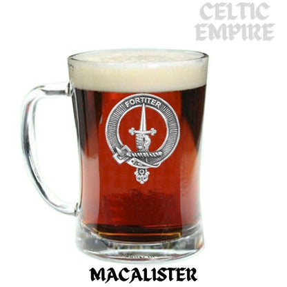 MacAlister Family Clan Crest Badge Glass Beer Mug