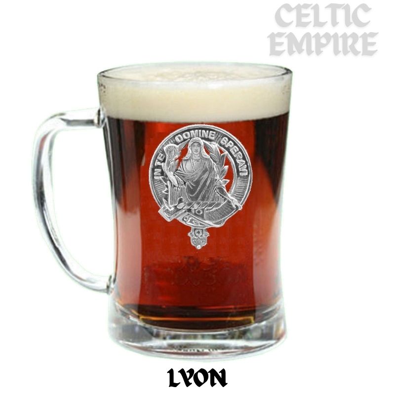 Lyon Family Clan Crest Badge Glass Beer Mug