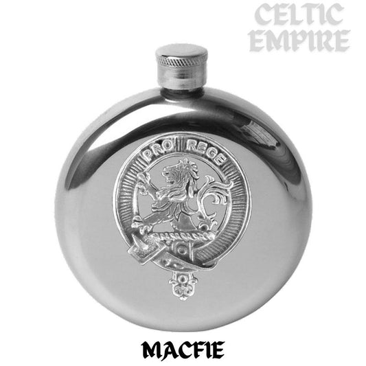 MacFie 5oz Round Family Clan Crest Scottish Badge Flask