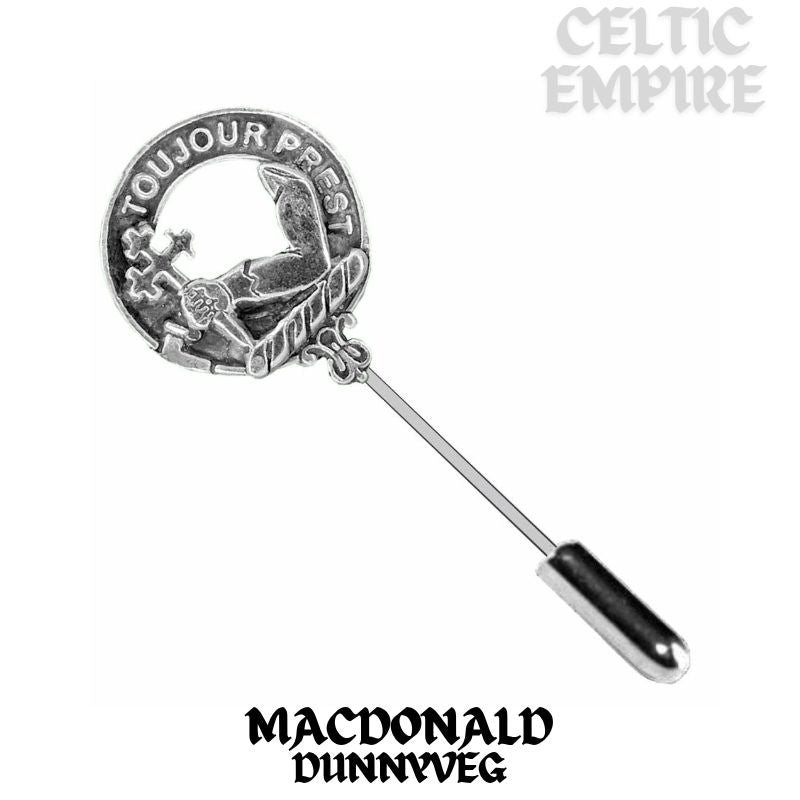 MacDonald (Dunnyveg) Family Clan Crest Stick or Cravat pin, Sterling Silver